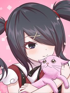 Preview wallpaper girl, blush, smile, cat, anime