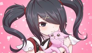 Preview wallpaper girl, blush, smile, cat, anime
