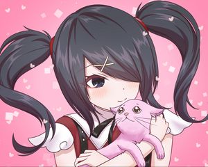 Preview wallpaper girl, blush, smile, cat, anime