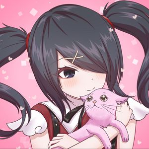 Preview wallpaper girl, blush, smile, cat, anime