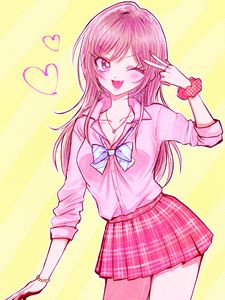 Preview wallpaper girl, blush, smile, gesture, anime, pink