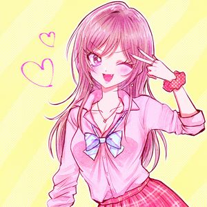 Preview wallpaper girl, blush, smile, gesture, anime, pink