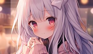 Preview wallpaper girl, blush, smile, ears, hairpin, anime