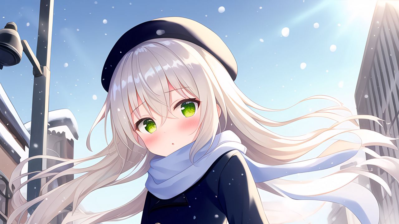 Wallpaper girl, blush, snow, winter, anime