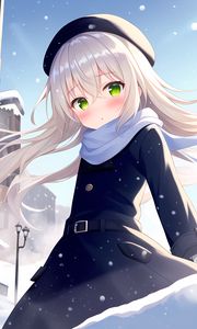 Preview wallpaper girl, blush, snow, winter, anime