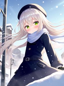 Preview wallpaper girl, blush, snow, winter, anime