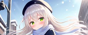 Preview wallpaper girl, blush, snow, winter, anime