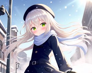 Preview wallpaper girl, blush, snow, winter, anime