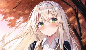 Preview wallpaper girl, blush, trees, autumn, anime