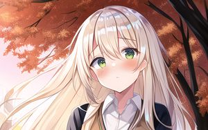 Preview wallpaper girl, blush, trees, autumn, anime