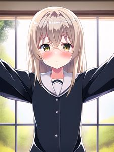 Preview wallpaper girl, blush, window, anime, selfie