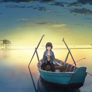 Preview wallpaper girl, boat, phone, anime