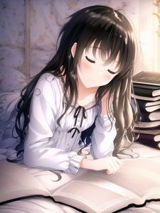 Preview wallpaper girl, book, anime, light