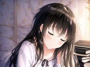 Preview wallpaper girl, book, anime, light