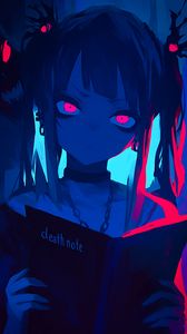 Preview wallpaper girl, book, art, anime, blue