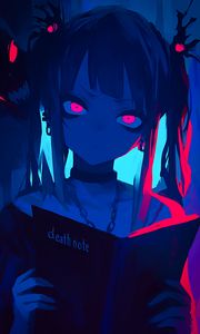 Preview wallpaper girl, book, art, anime, blue