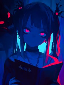 Preview wallpaper girl, book, art, anime, blue