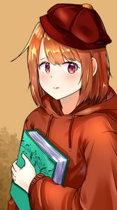 Preview wallpaper girl, book, glance, anime