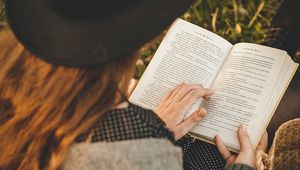 Preview wallpaper girl, book, hat, reading