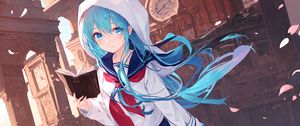 Preview wallpaper girl, book, hood, anime, art