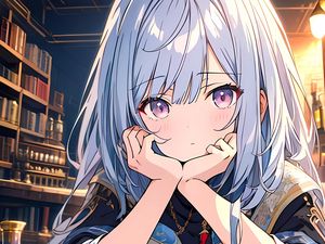 Preview wallpaper girl, book, library, anime