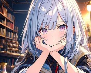 Preview wallpaper girl, book, library, anime