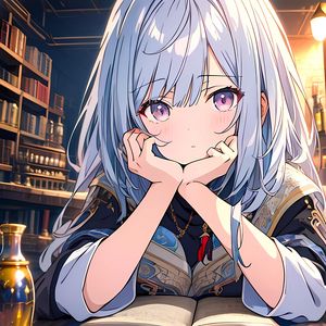 Preview wallpaper girl, book, library, anime