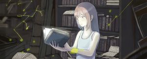 Preview wallpaper girl, book, library, reading, anime