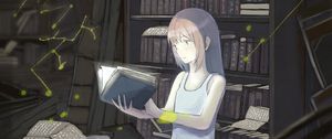 Preview wallpaper girl, book, library, reading, anime