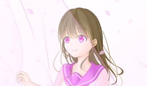 Preview wallpaper girl, book, petals, anime, art, pink