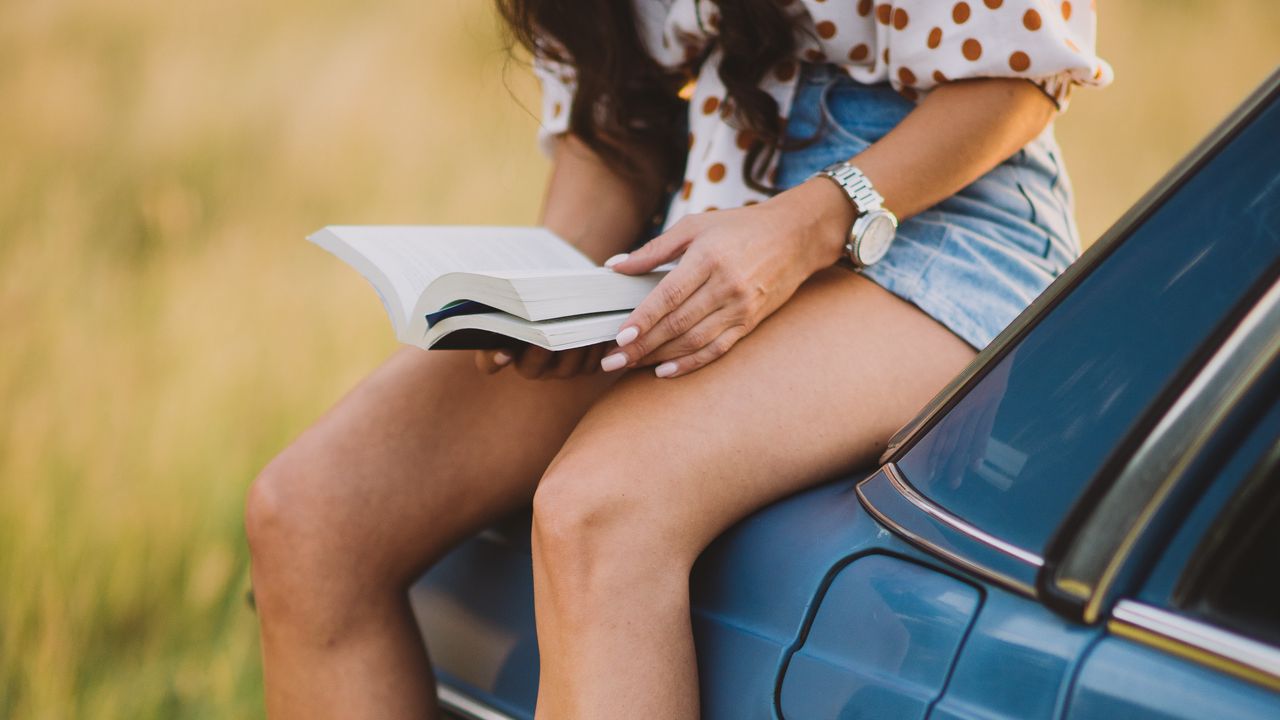 Wallpaper girl, book, sneakers, reading, car