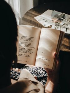 Preview wallpaper girl, book, text, words