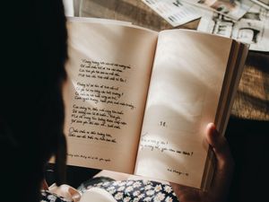 Preview wallpaper girl, book, text, words