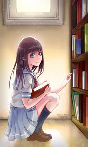 Preview wallpaper girl, books, glance, anime