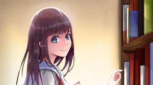 Preview wallpaper girl, books, glance, anime