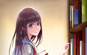 Preview wallpaper girl, books, glance, anime