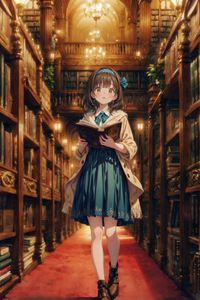 Preview wallpaper girl, books, library, art, anime