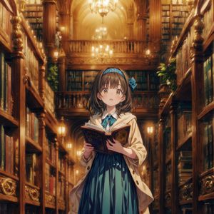Preview wallpaper girl, books, library, art, anime