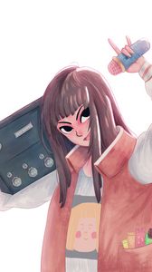Preview wallpaper girl, boombox, smile, anime, art