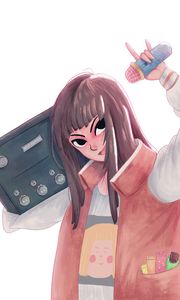 Preview wallpaper girl, boombox, smile, anime, art