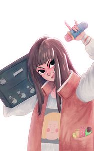 Preview wallpaper girl, boombox, smile, anime, art