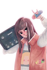 Preview wallpaper girl, boombox, smile, anime, art