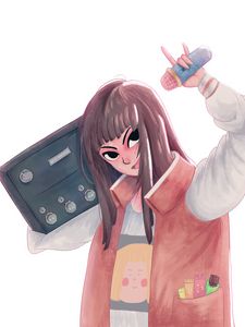 Preview wallpaper girl, boombox, smile, anime, art