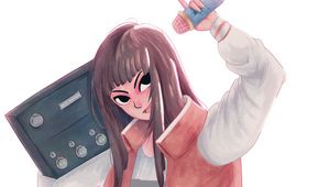 Preview wallpaper girl, boombox, smile, anime, art