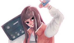 Preview wallpaper girl, boombox, smile, anime, art