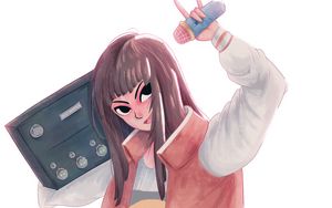 Preview wallpaper girl, boombox, smile, anime, art