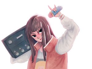 Preview wallpaper girl, boombox, smile, anime, art