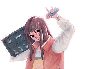 Preview wallpaper girl, boombox, smile, anime, art