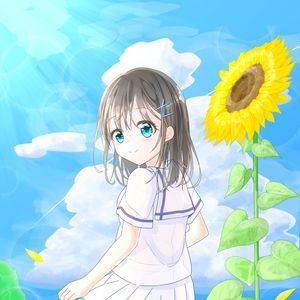 Preview wallpaper girl, bottle, sunflower, summer, anime, art