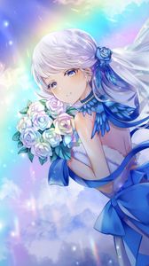 Preview wallpaper girl, bouquet, dress, anime, art